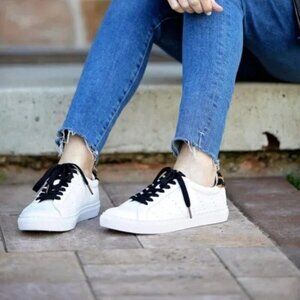 J. Crew White Saturday Sneakers Leopard Calf Hair Lace Up Sneaker Shoes 7